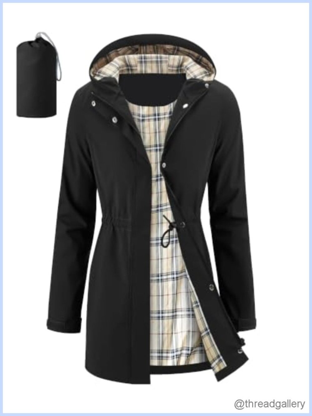 Women's Long Rain Jacket Waterproof Packable Hooded Windbreaker
